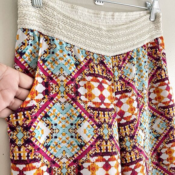 Stoosh Boho Pull On Pants Womens Size S Wide Leg Crochet Waist Flowy Colorful - Picture 4 of 12